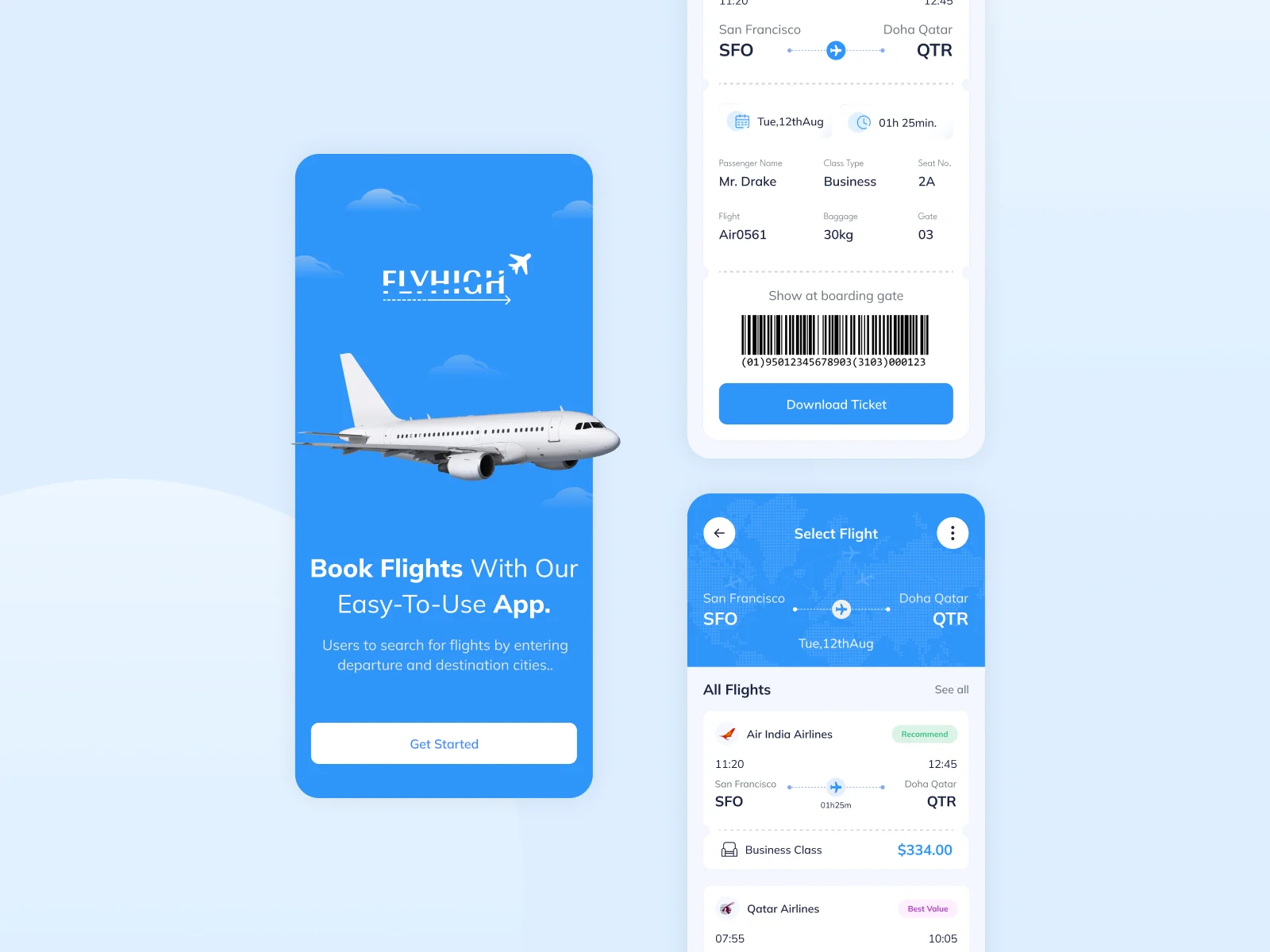 Flight tickets booking mobile app bmv system integration
