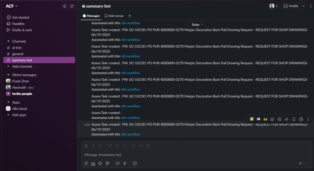 this image shows the list of tasks which are automatically created into Asana.
